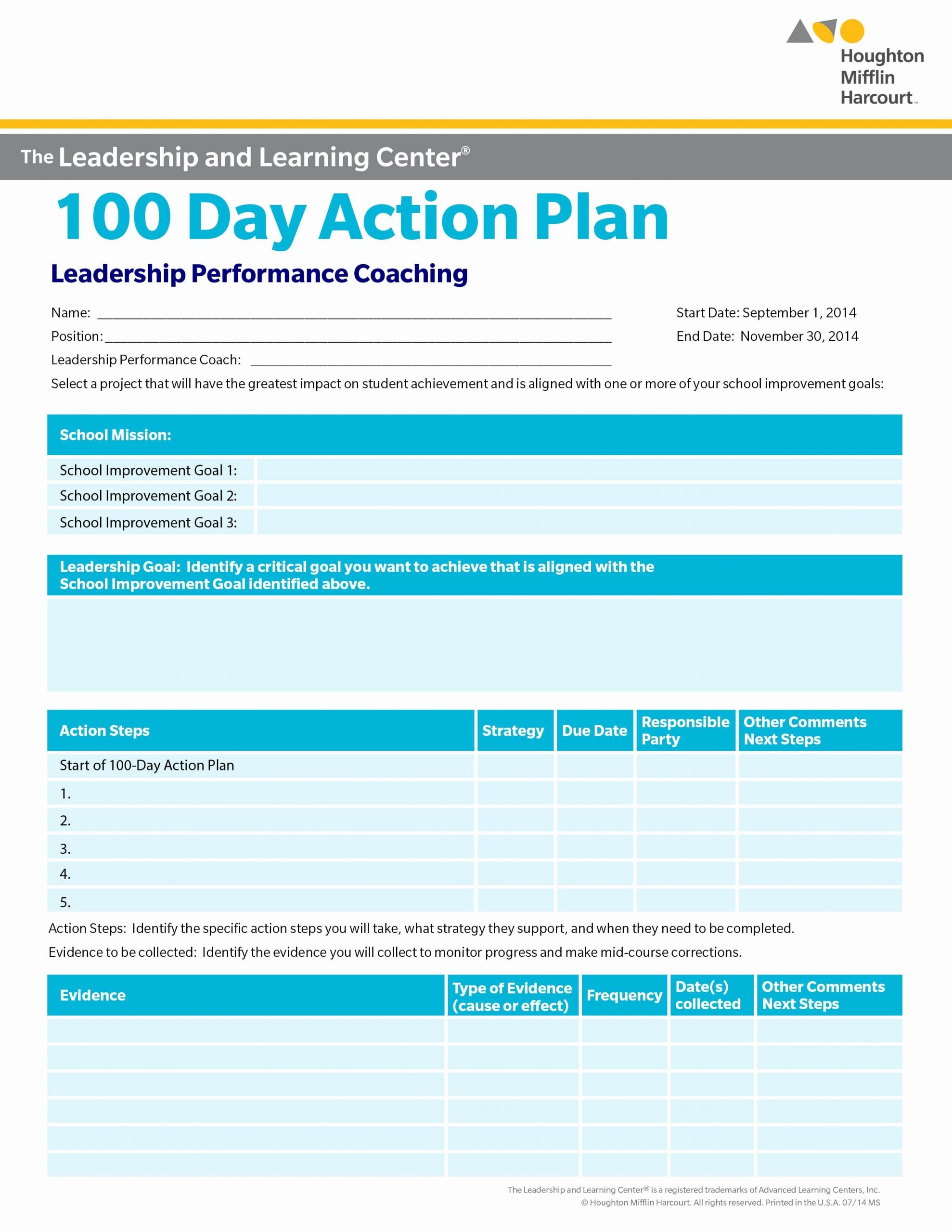 100 Day Plan Template Excel Luxury School Improvement 100 Day Action Plan Select A Goal for