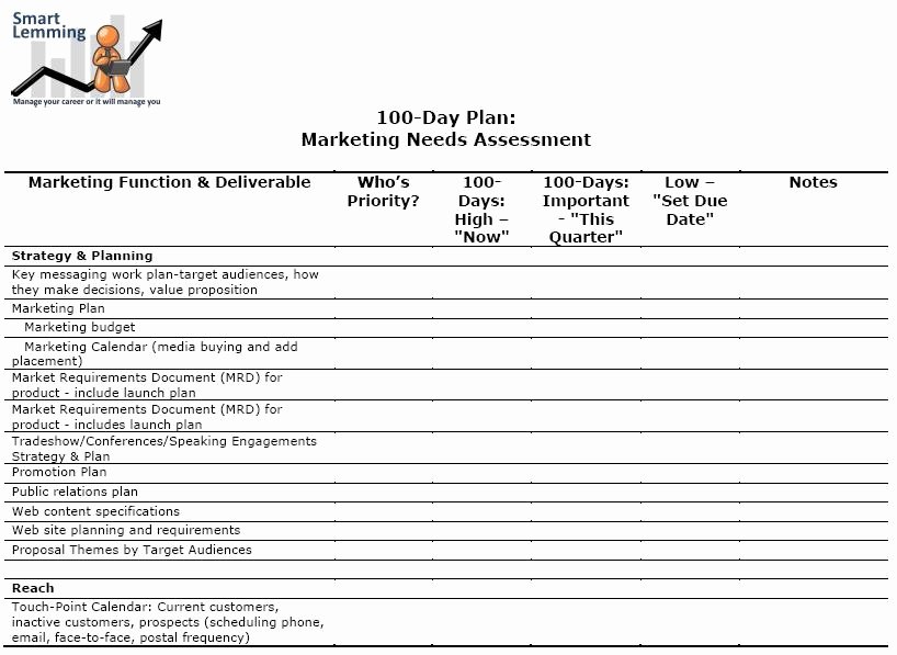 100 Day Plan Template Excel Unique Needs assessment Template