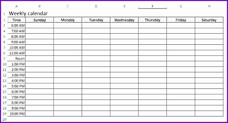 2 Week Schedule Template Unique 7 Weekly Calendar Excel Template Exceltemplates