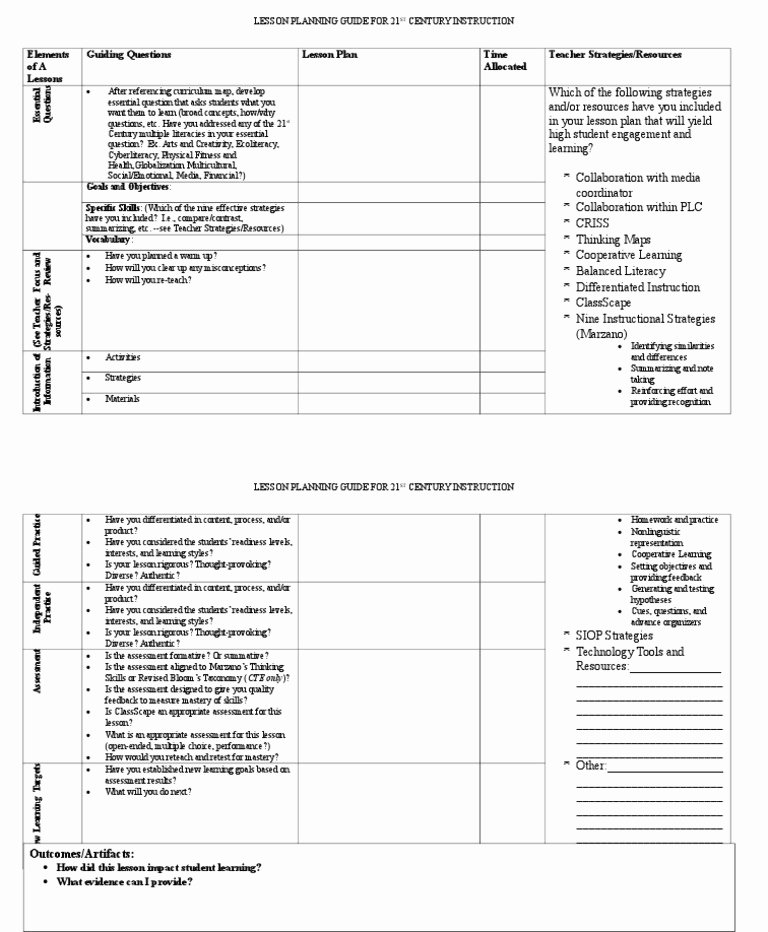 21st Century Lesson Plan Template Awesome 21st Century Lesson Plan Template