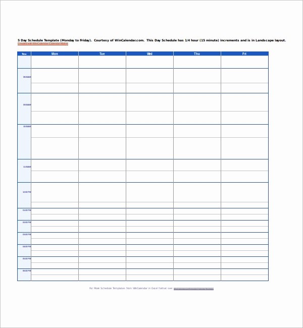 5 Day Schedule Template Unique Free 9 Schedule Templates In Excel