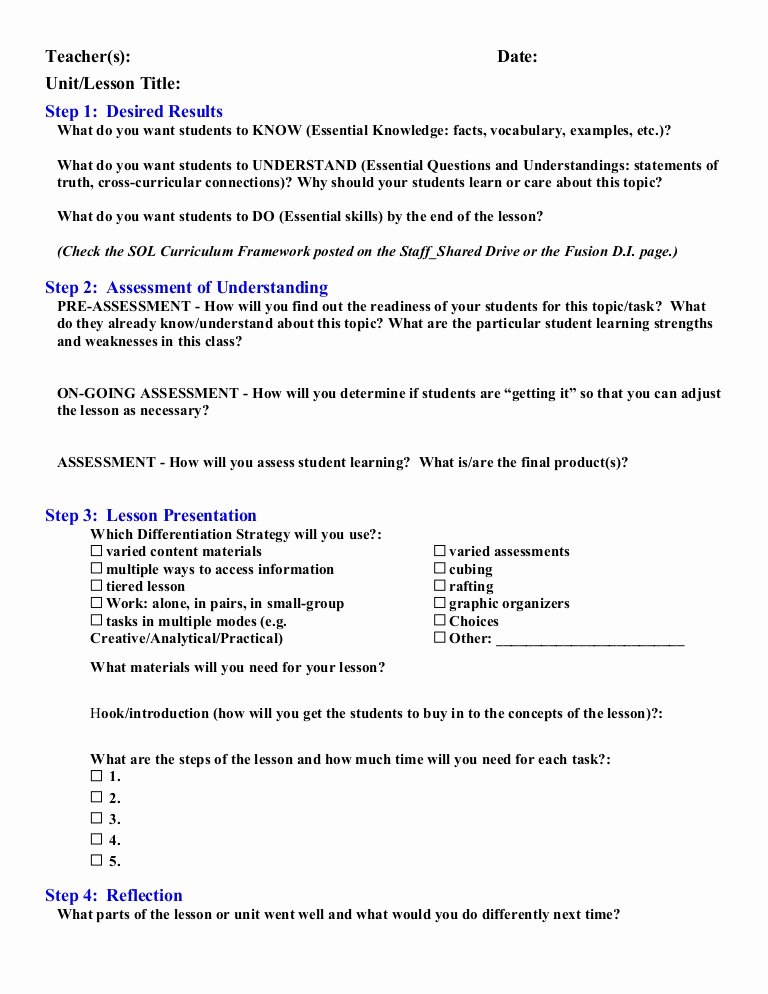 5 Step Lesson Plan Template Unique Di Lesson Plan Template