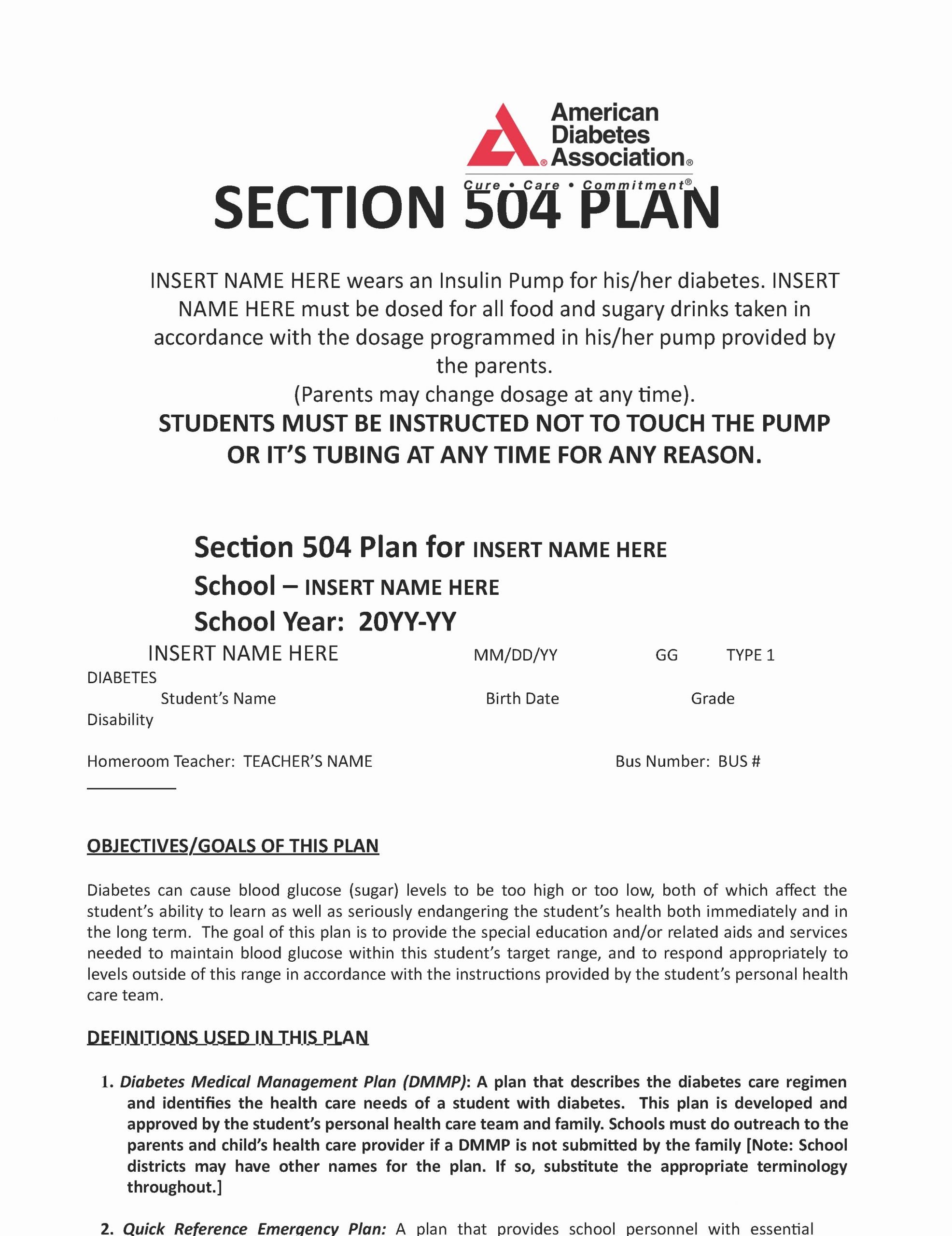504 Plan Template Adhd Awesome Berks T1d Connection 504 Plans