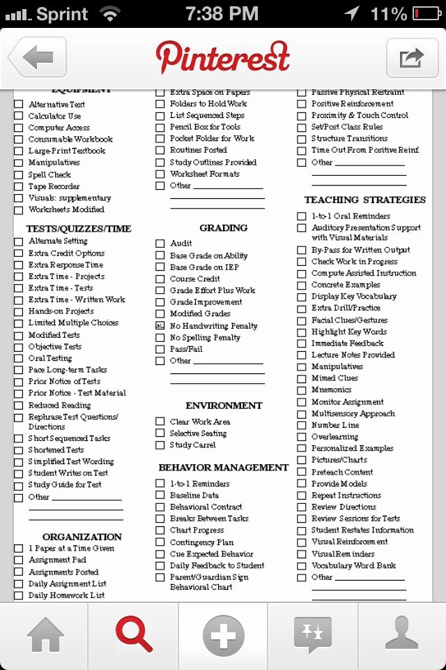 504 Plan Template Adhd Luxury Ac Modations Modifications Checklist Advocacy