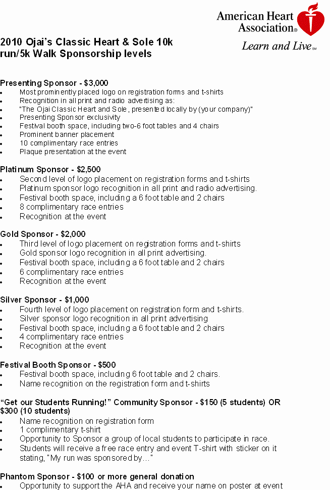 5k Race Registration form Template Fresh Sponsorship Levels