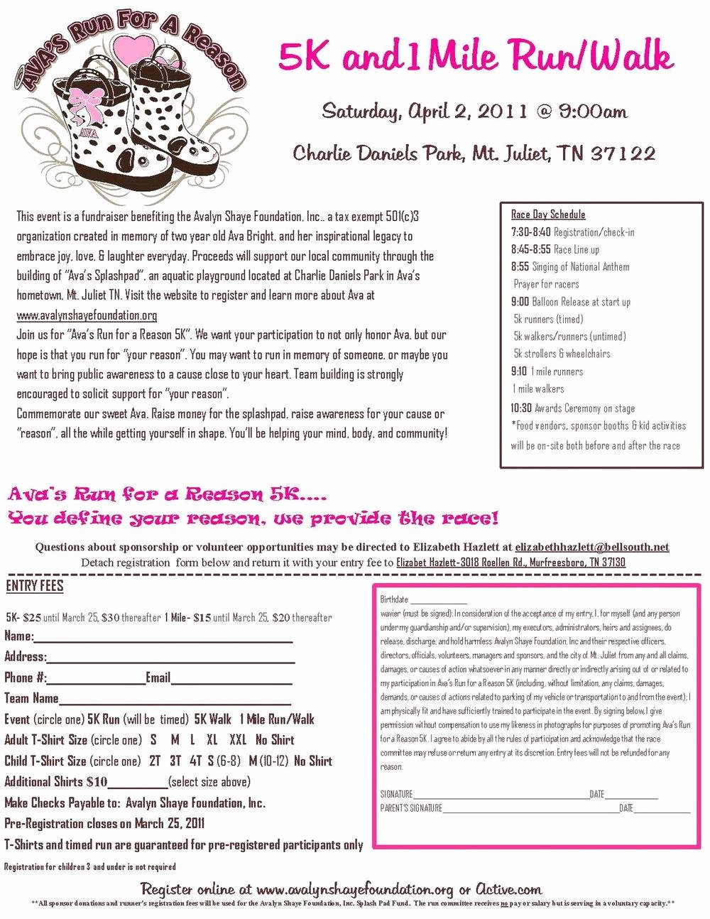 5k Race Registration form Template Unique 5k Color Run Registration form