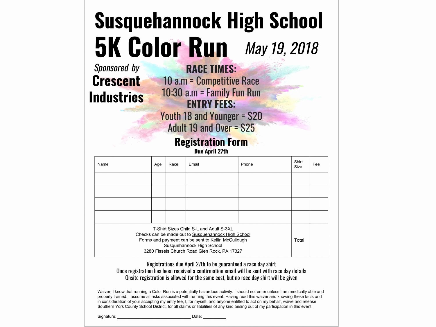 5k Registration form Template Awesome Susquehannock High School Helps Kick Cancer with 5k