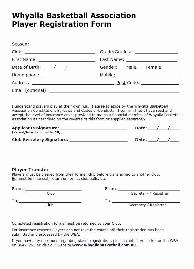 5k Registration form Template Fresh Printable Sports Registration form Template