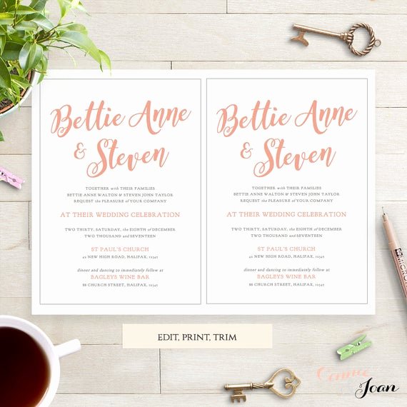 5x7 Invitation Template Word Fresh Coral Wedding Invitation Template 5x7 Printable by