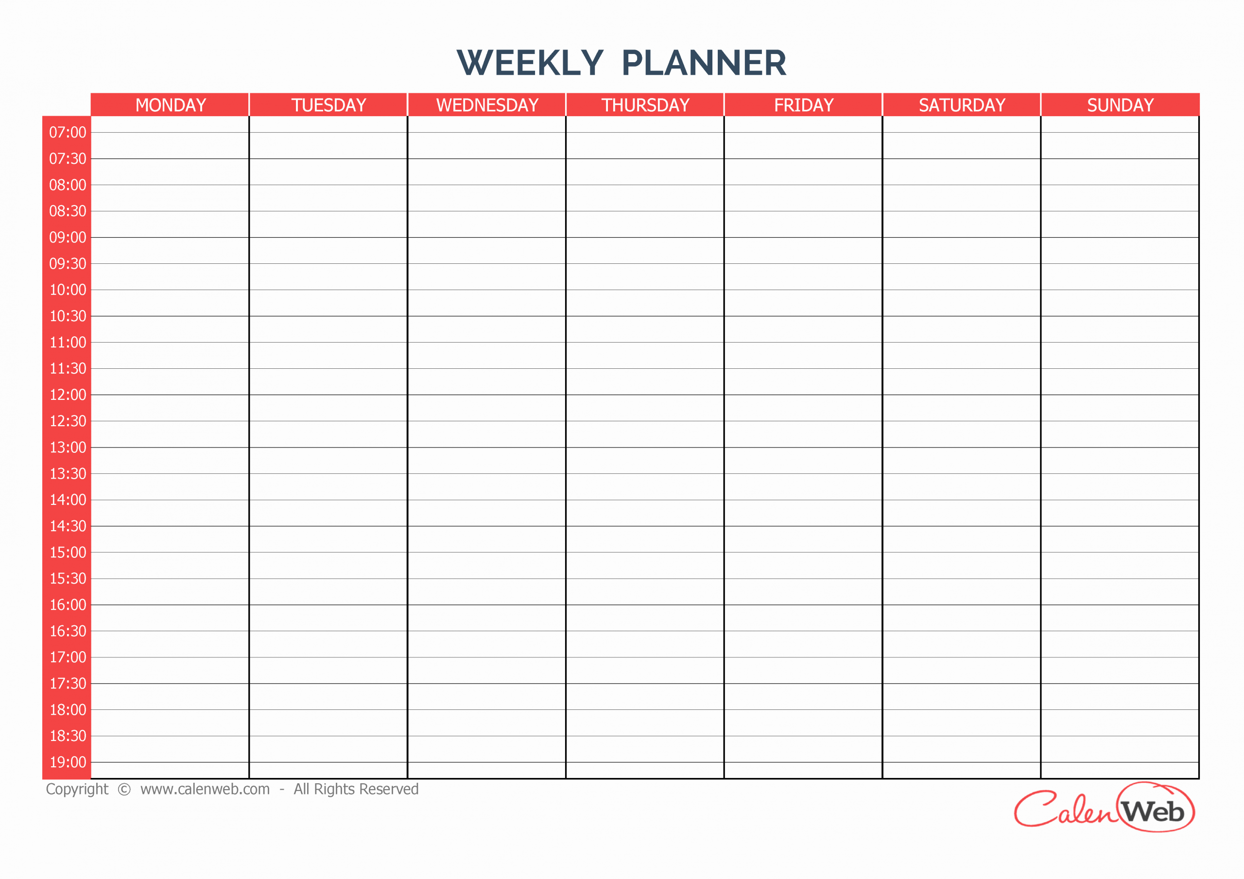 7 Day Planner Template Elegant Weekly Planner 7 Days First Day Monday A Week Of 7 Days