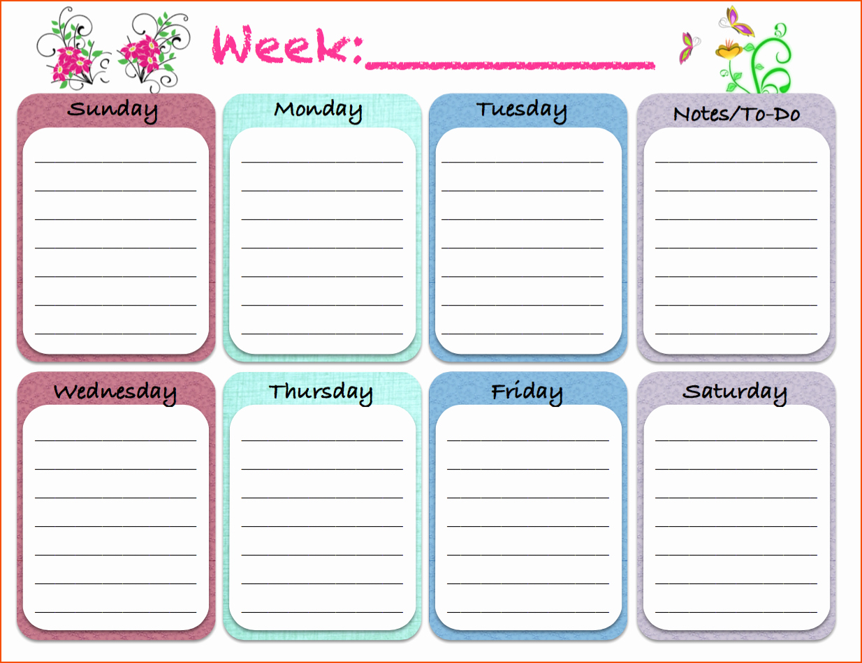 7 Day Planner Template New 5 Free Printable Weekly Calendars Bookletemplate
