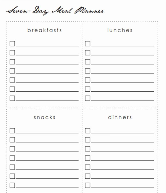 7 Day Planner Template New Free 10 Meal Planning Samples In Pdf