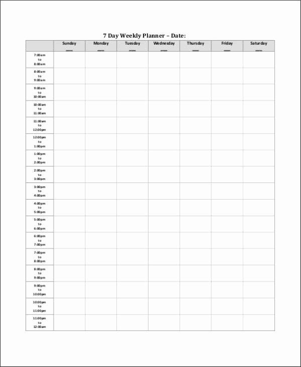 7 Day Planner Template Unique Free 18 Weekly Planner Samples &amp; Templates In Excel