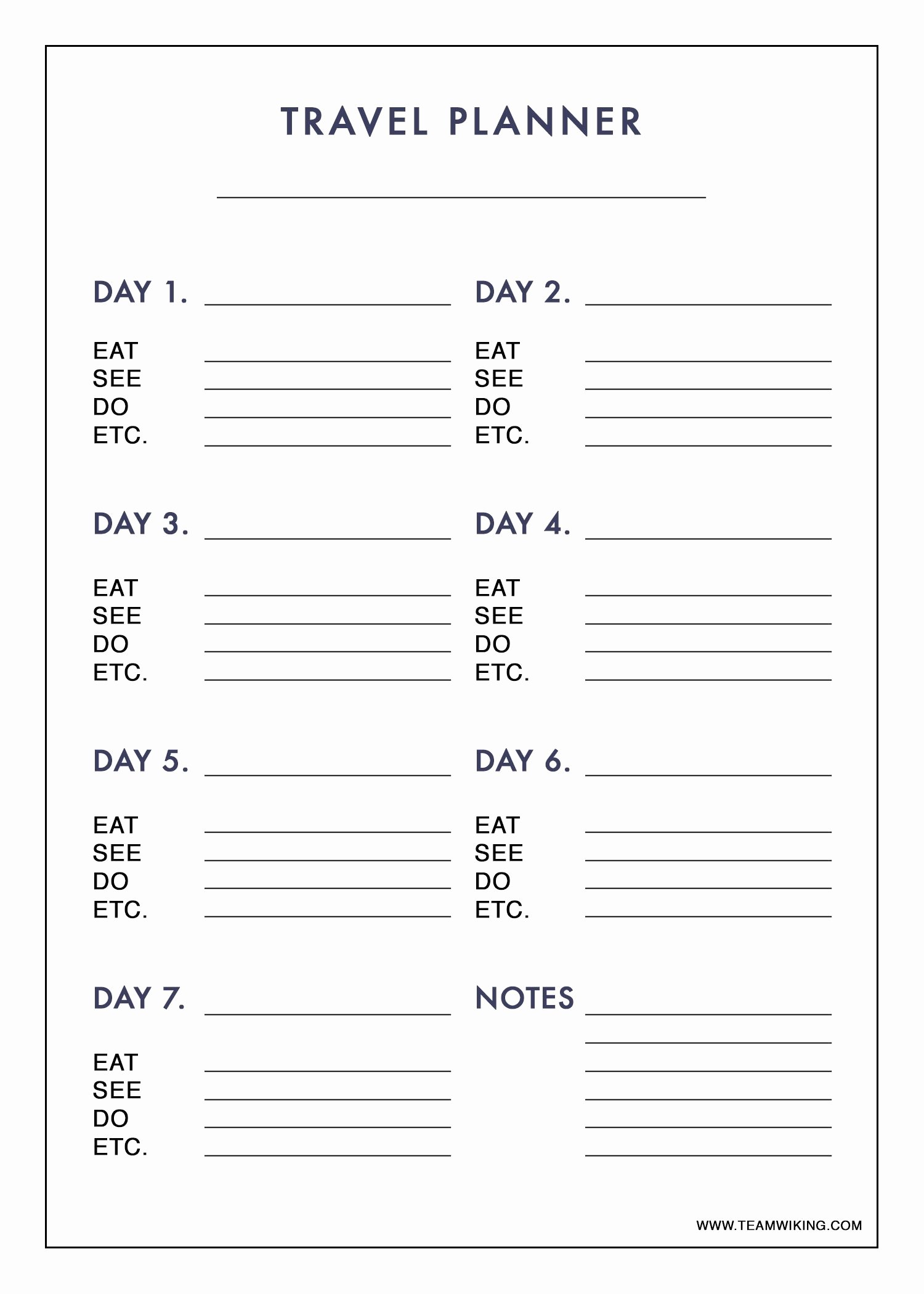 7 Day Planner Template Unique Free Printable 7 Day Travel Planner Use to Plan Outfits