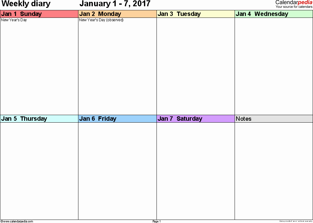 7 Day Week Schedule Template Lovely Weekly Calendar 2017 Template for Pdf Version 7