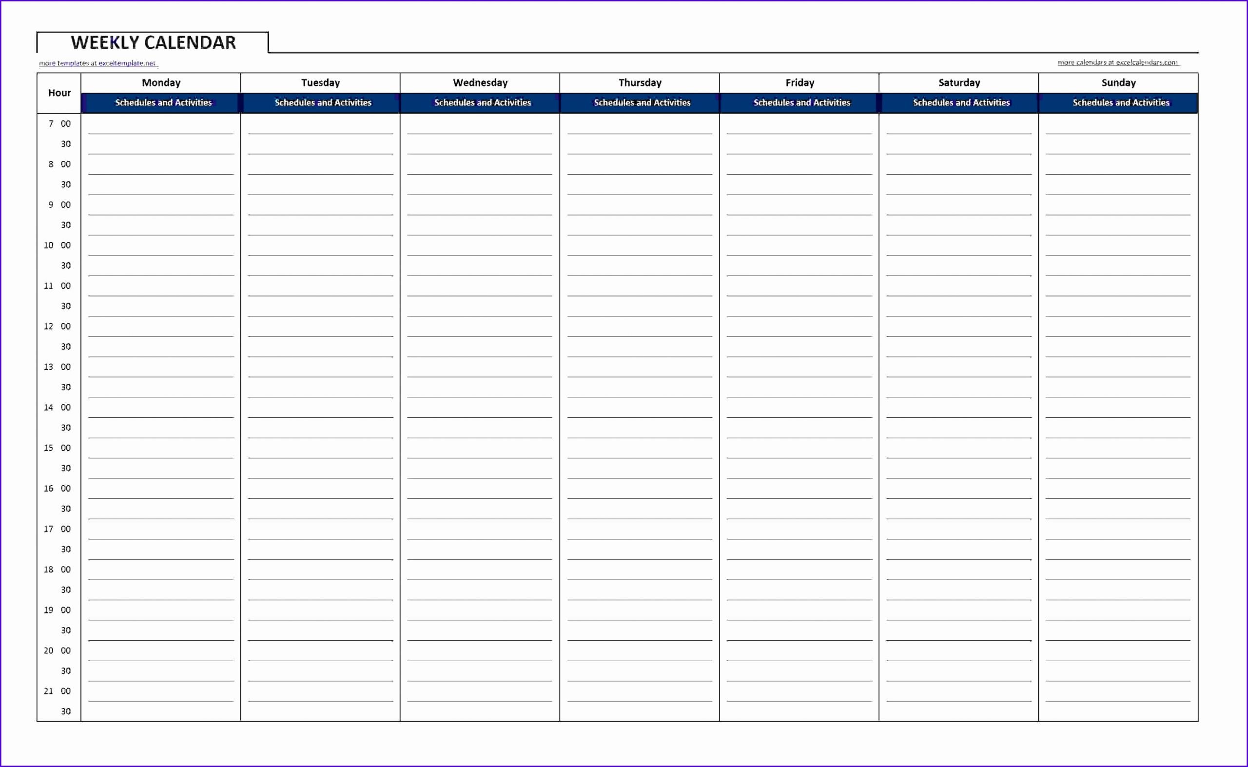 7 Day Week Schedule Template Luxury 10 Excel Weekly Calendar Template Exceltemplates