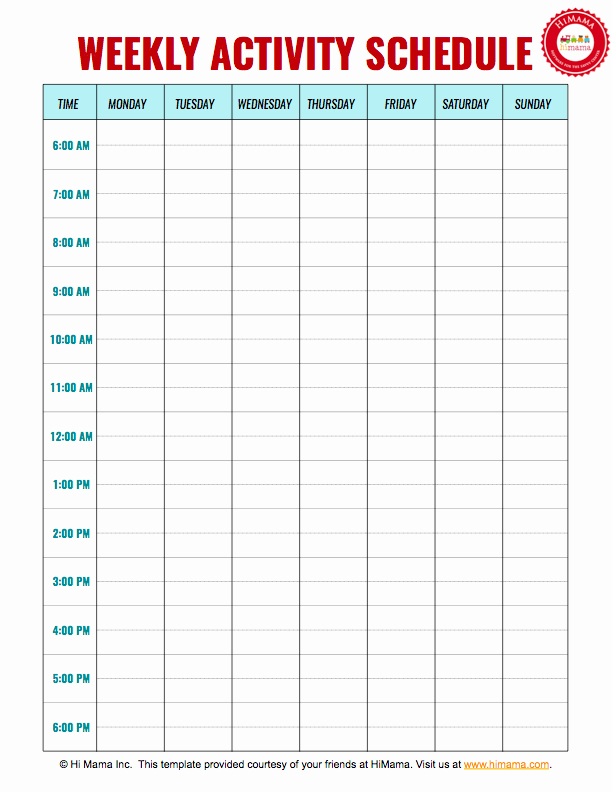 7 Day Week Schedule Template New Daycare Weekly Schedule Template 7 Day