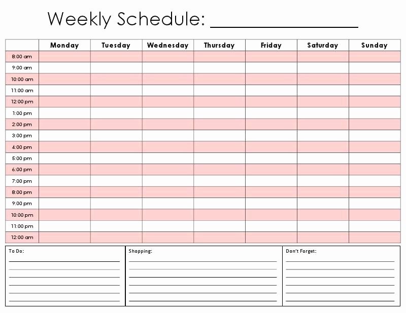 7 Day Week Schedule Template New Printable Hourly Daily Calendar Template