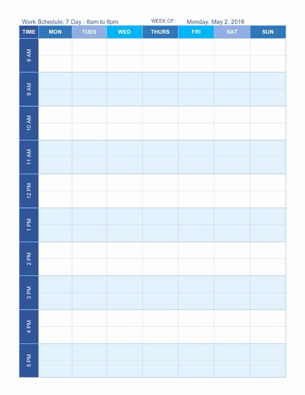 7 Day Work Schedule Template Luxury Free Work Schedule Templates for Word and Excel