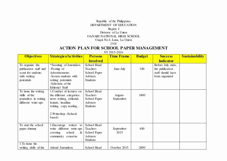 Academic Success Plan Template Beautiful Action Plan