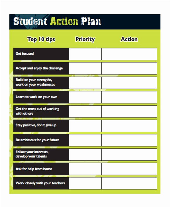 Action Plan Template for Students Awesome 8 Student Action Plan Templates Free Sample Example