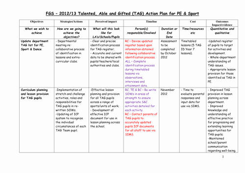 Action Plan Template for Students Lovely E G Pe Gifted and Talented Policy and Action Plan by