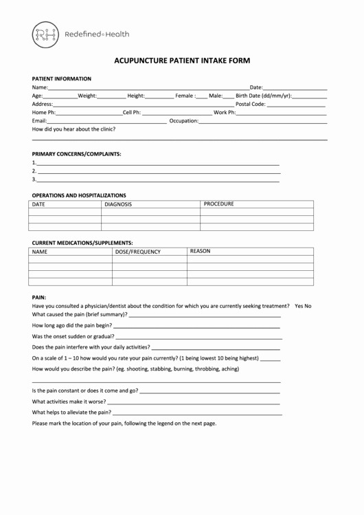 Acupuncture Intake form Template Beautiful Acupuncture Intake form Redefined Health Printable Pdf