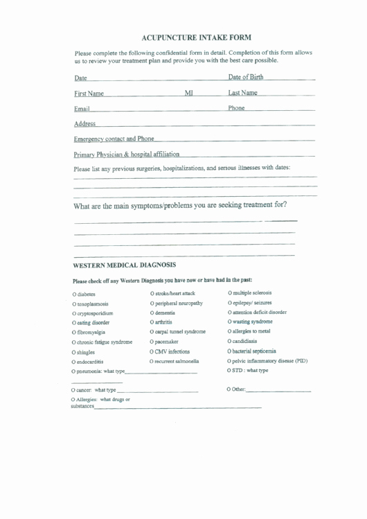 Acupuncture Intake form Template Best Of Acupuncture Intake form Printable Pdf