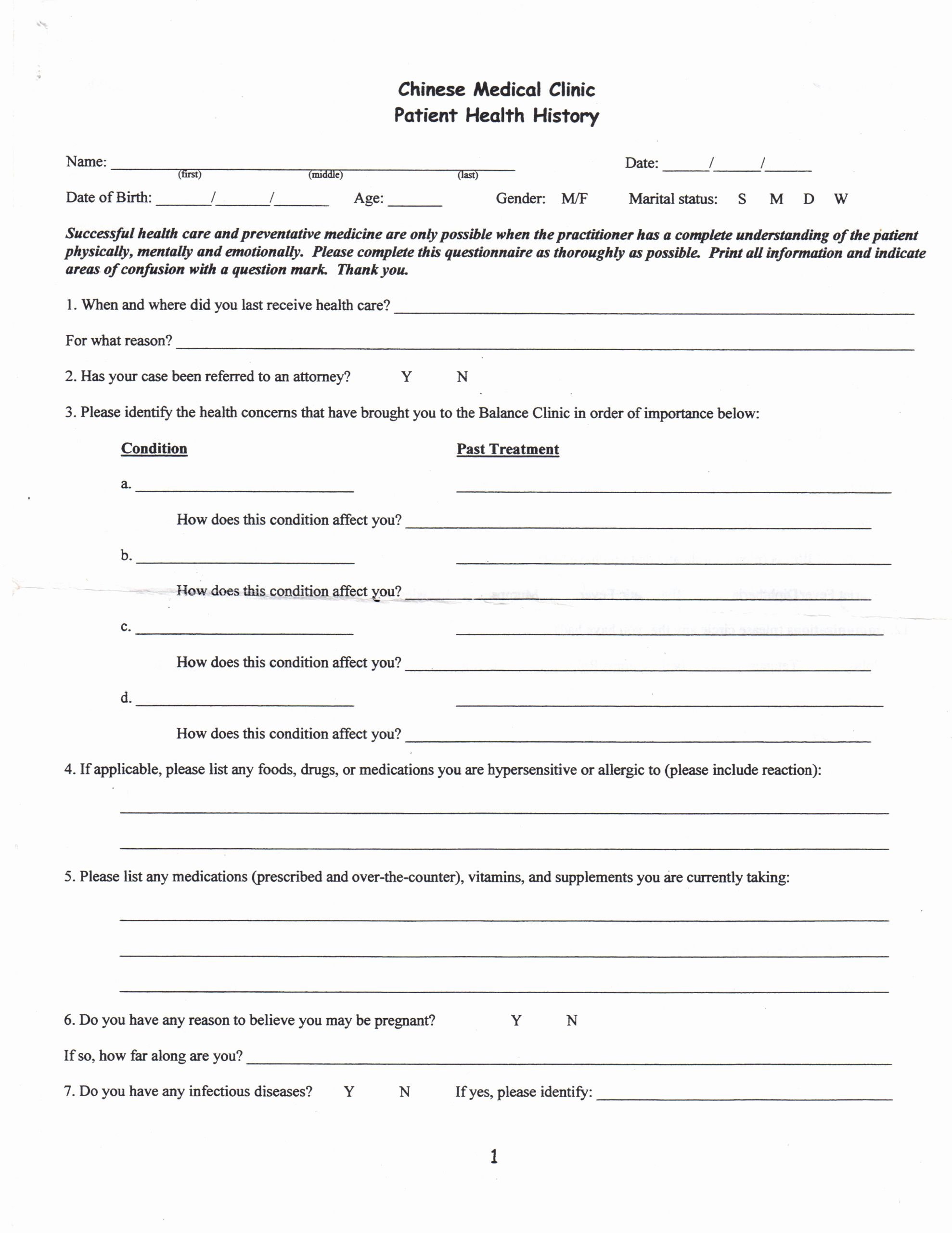 Acupuncture Intake form Template Inspirational Intake forms