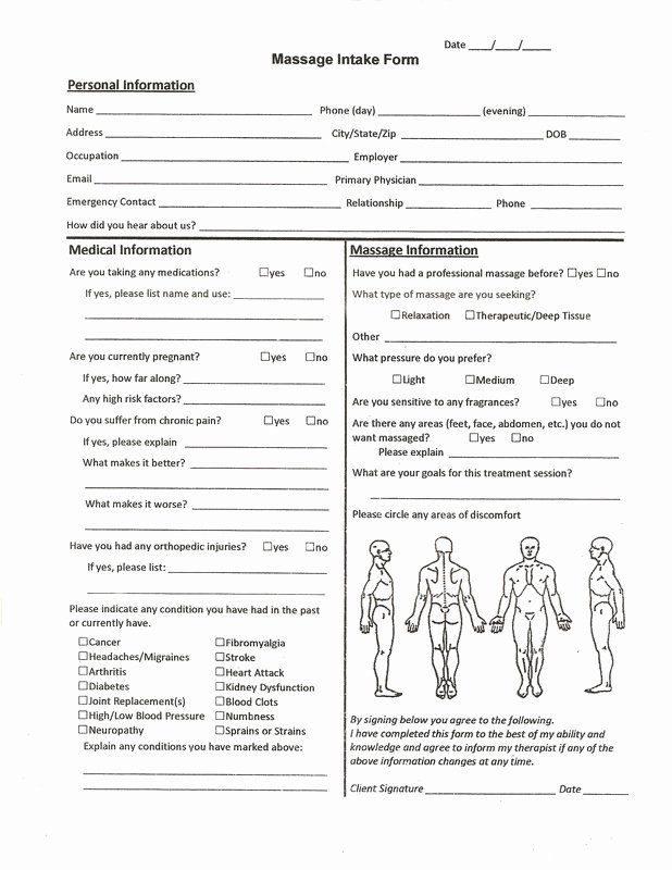 Acupuncture Intake form Template New Massage Intake form – Laustereo