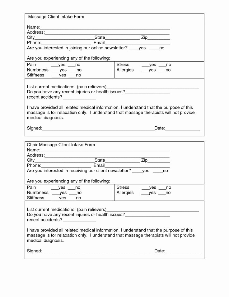 Acupuncture Intake form Template Unique Massage Client Intake form Template