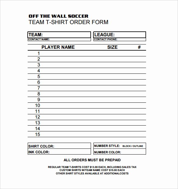 Apparel order form Template Free Beautiful Printable T Shirt order