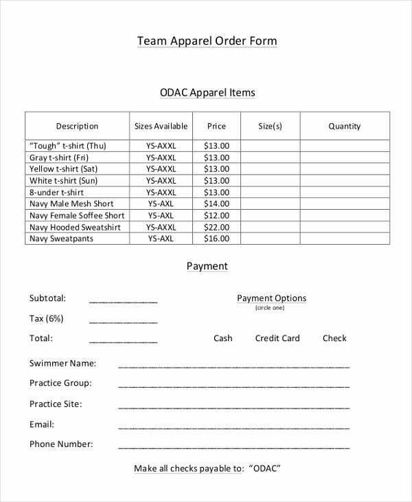 Apparel order form Template Free Inspirational 12 Apparel order forms Free Sample Example format