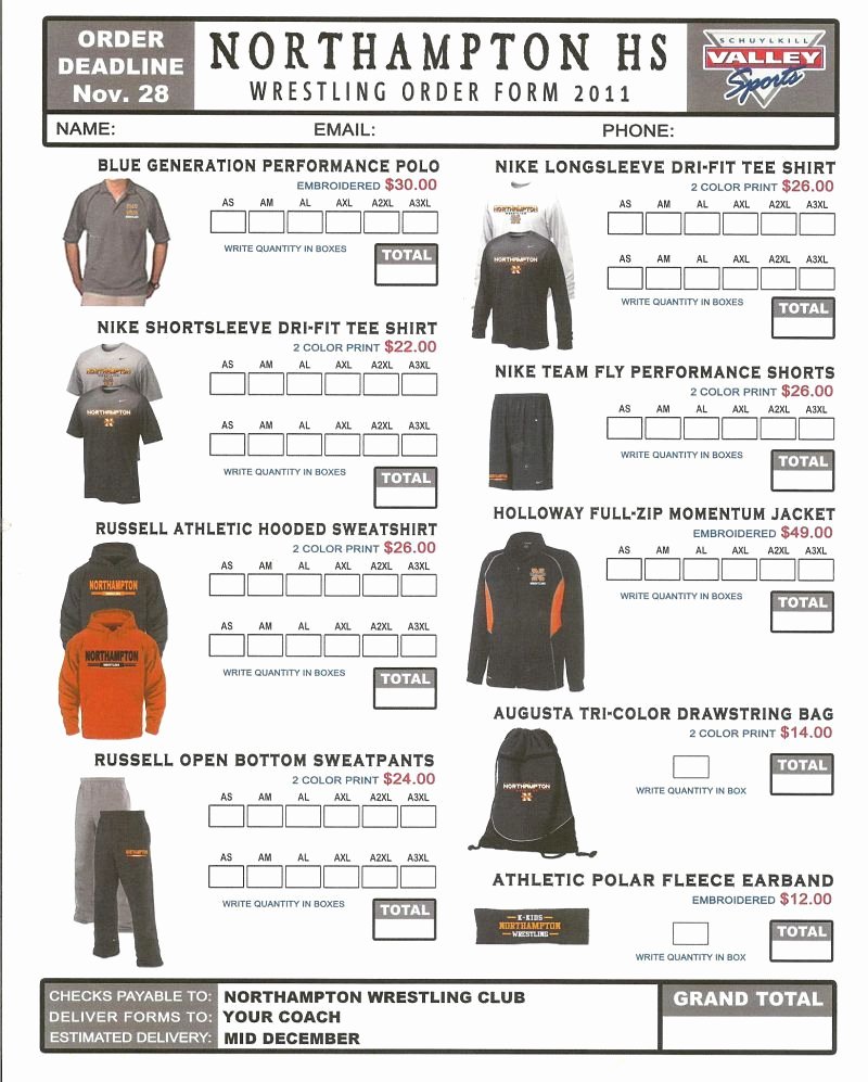 Apparel order form Template Free Inspirational order form Spirit Wear