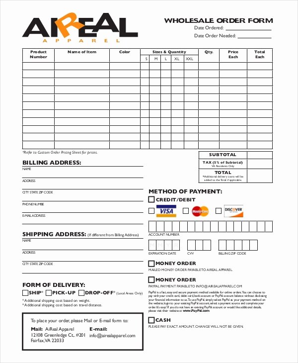 Apparel order form Template Free Luxury 12 Apparel order forms Free Sample Example format