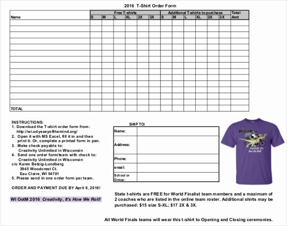 Apparel order form Template Free New February 2017