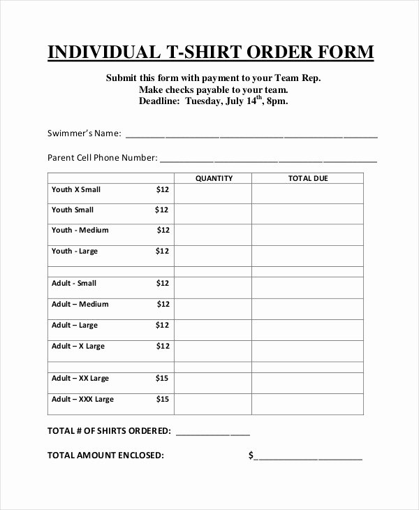 t shirt order forms