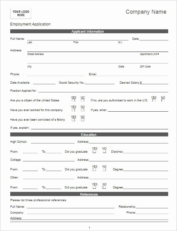 Application form Template Word Inspirational Job Application Template