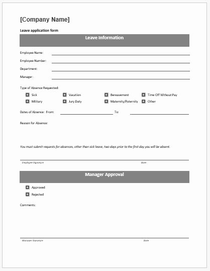 Application form Template Word Inspirational Leave Application form Template Ms Word