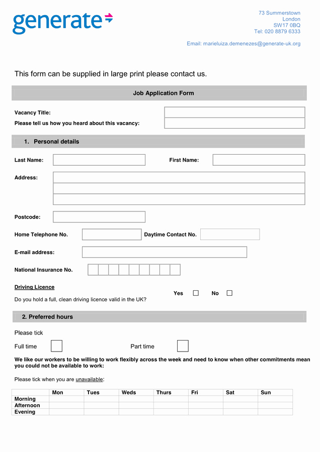 Application form Template Word Lovely Job Application form Template In Word and Pdf formats