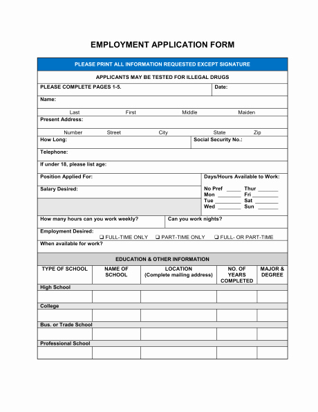 Application form Template Word Luxury Free Printable Job Application form Template form Generic