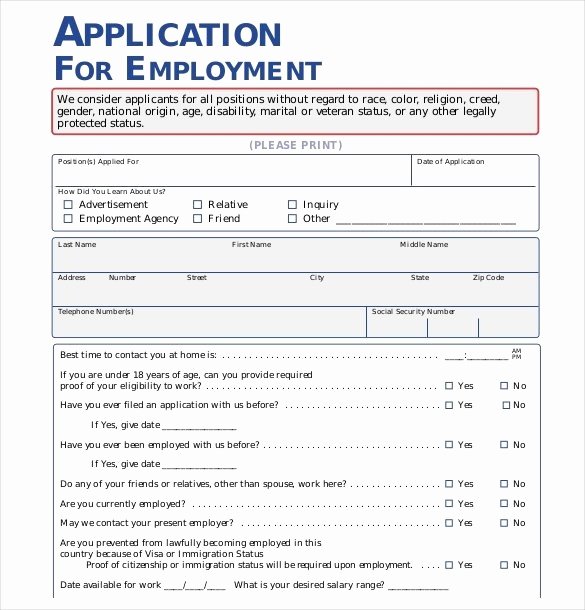 Application form Template Word New Employment Application Template