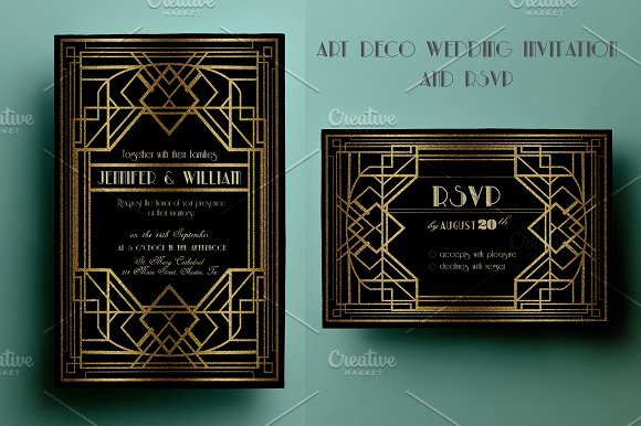 Art Deco Invitation Template Beautiful Art Deco Wedding Invitation and Rsvp Invitation