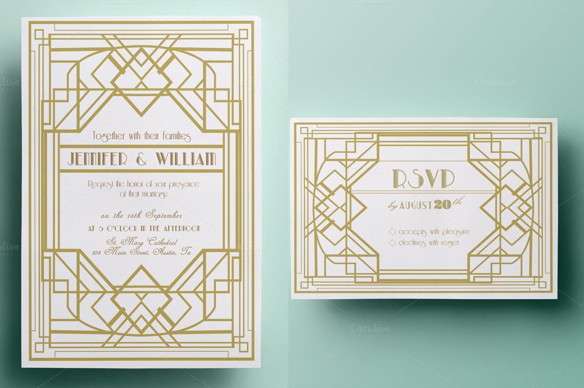 Art Deco Invitation Template Beautiful Art Deco Wedding Invitation and Rsvp Invitation