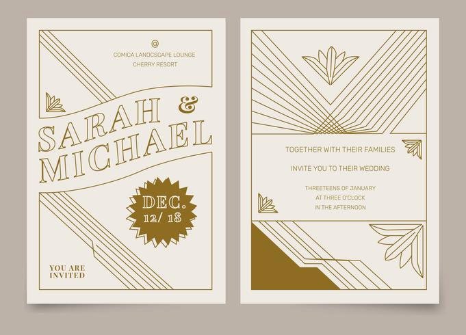 Art Deco Invitation Template Fresh Brown Vintage Art Deco Wedding Invitation Vector Template