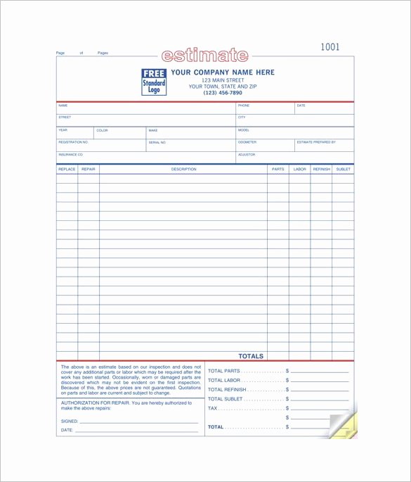 Auto Repair form Template Beautiful 21 Repair Estimate Templates Word Pdf Google Docs