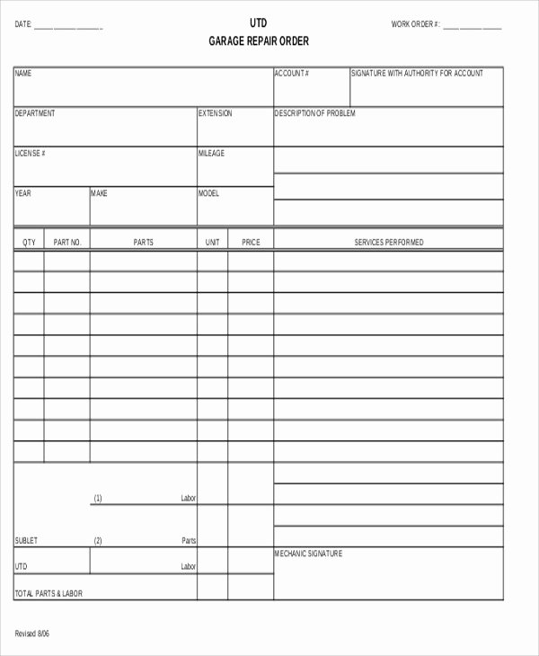 Auto Repair form Template Best Of Auto Repair Work order Template