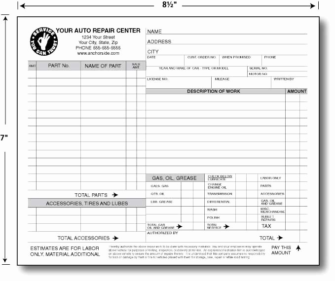 Auto Repair form Template Elegant Anchorside Carbonless form Templates