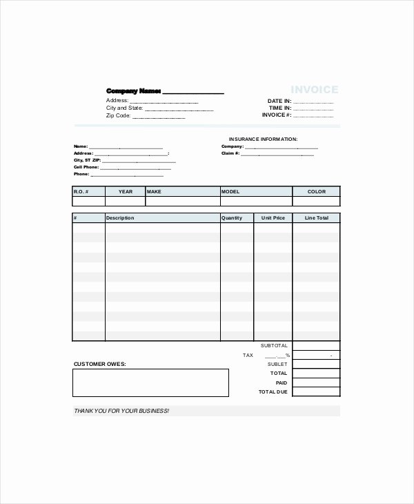 Auto Repair form Template Elegant Repair Invoice Template 12 Free Word Excel Pdf