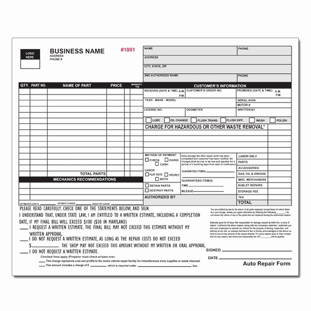 Auto Repair form Template Fresh Auto Repair Invoice Work orders Receipt Printing